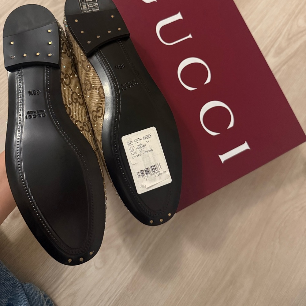 Gucci Tan GG Crystal Embellished Loafers - Picture 7 of 8